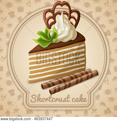 Shortcrust Cake Dessert Label And Food Cooking Icons On Background Vector Illustration