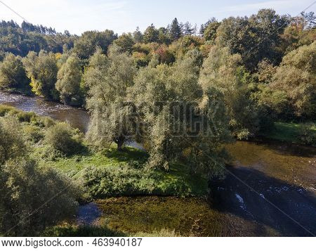 Aerial View Of Vit River, Passing Near Village Of Aglen,  Bulgaria