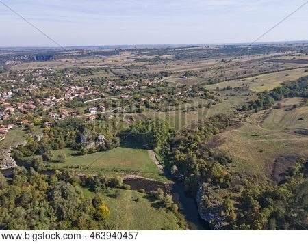 Aerial View Of Vit River, Passing Near Village Of Aglen,  Bulgaria