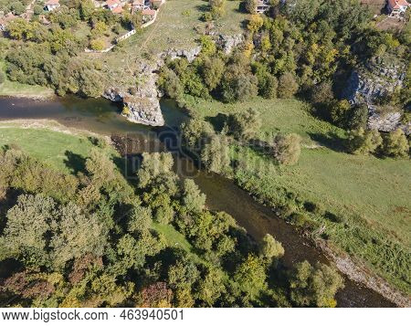 Aerial View Of Vit River, Passing Near Village Of Aglen,  Bulgaria