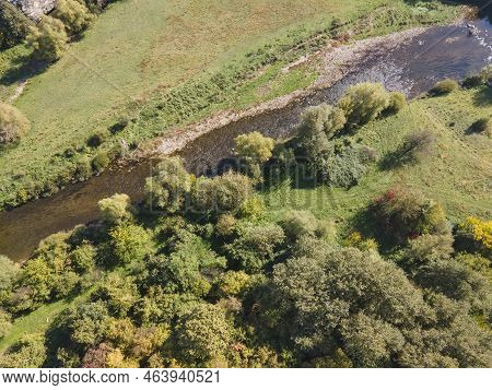 Aerial View Of Vit River, Passing Near Village Of Aglen,  Bulgaria