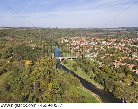 Aerial View Of Vit River, Passing Near Village Of Aglen,  Bulgaria