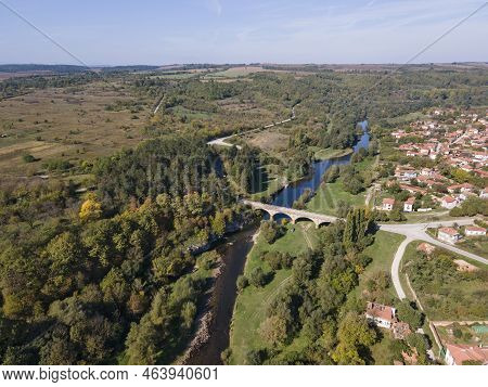 Aerial View Of Vit River, Passing Near Village Of Aglen,  Bulgaria