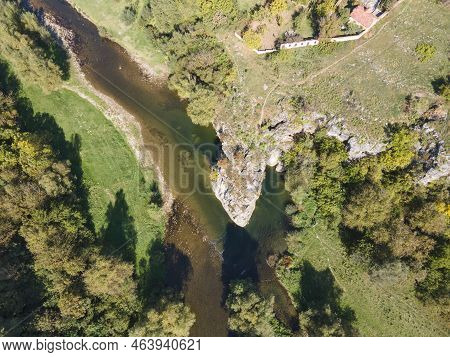 Amazing Aerial View Of Vit River, Passing Near Village Of Aglen, Lovech Region, Bulgaria