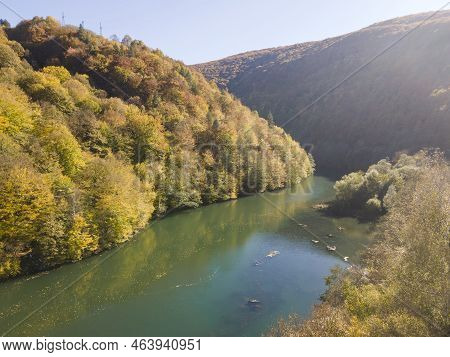 Aerial Autumn View Of Pasarel Reservoir, Bulgaria