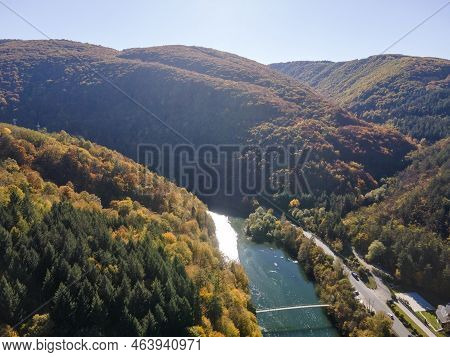 Aerial Autumn View Of Pasarel Reservoir, Bulgaria