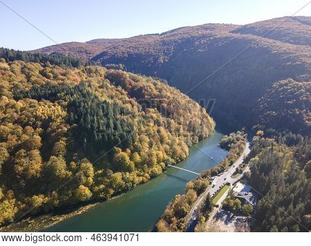 Aerial Autumn View Of Pasarel Reservoir, Bulgaria