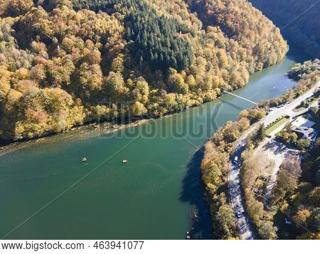 Aerial Autumn View Of Pasarel Reservoir, Bulgaria