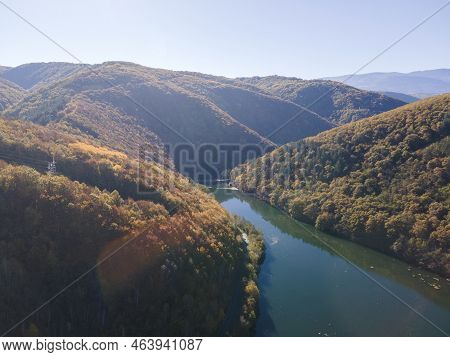 Aerial Autumn View Of Pasarel Reservoir, Bulgaria