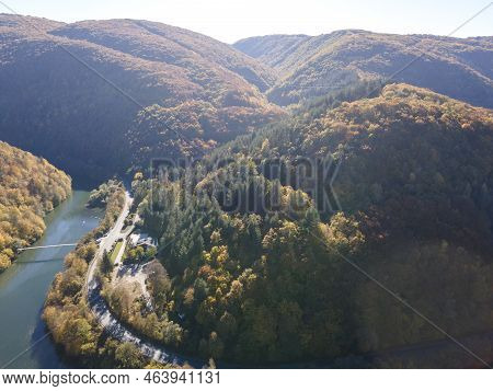 Aerial Autumn View Of Pasarel Reservoir, Bulgaria