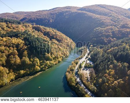 Aerial Autumn View Of Pasarel Reservoir, Bulgaria