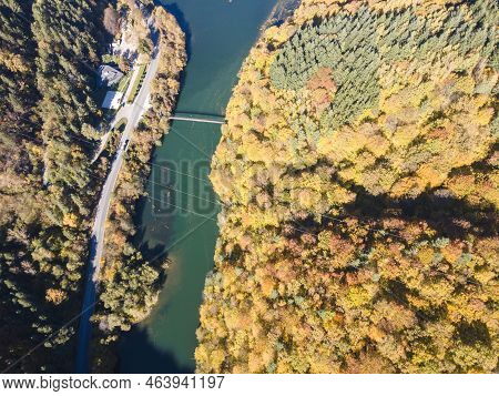 Aerial Autumn View Of Pasarel Reservoir, Bulgaria