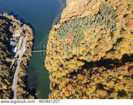 Aerial Autumn View Of Pasarel Reservoir, Bulgaria