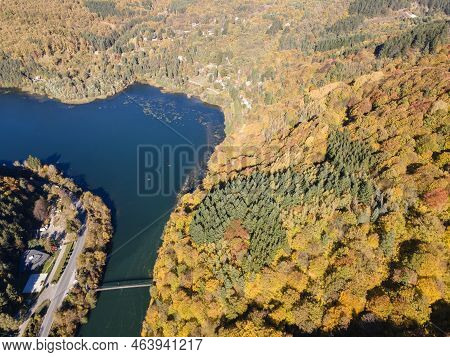 Aerial Autumn View Of Pasarel Reservoir, Bulgaria