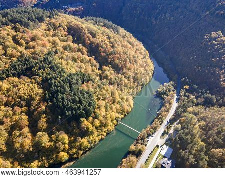 Aerial Autumn View Of Pasarel Reservoir, Bulgaria