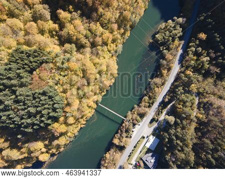 Aerial Autumn View Of Pasarel Reservoir, Bulgaria