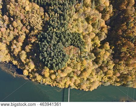 Aerial Autumn View Of Pasarel Reservoir, Bulgaria