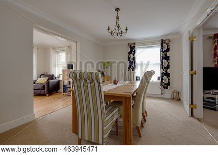 Stradishall, Suffolk, England - June 1 2017 Furnished Modern Dining Room With Table And Chairs