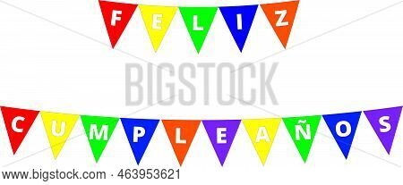 Multicolor Penant Feliz Cumpleaños Banner On A White Background (trad:happy Birthday)