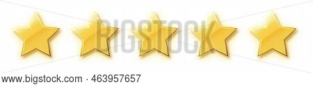 Five Stars Gold Icon. Stars Rating Review Icon.vector Stars Set Of Realistic Metallic Golden Stars I