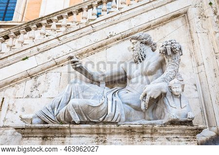 Rome, Italy. View Of The Staircase Of The Palazzo Senatorio, A Renaissance Masterpiece. Its Double R