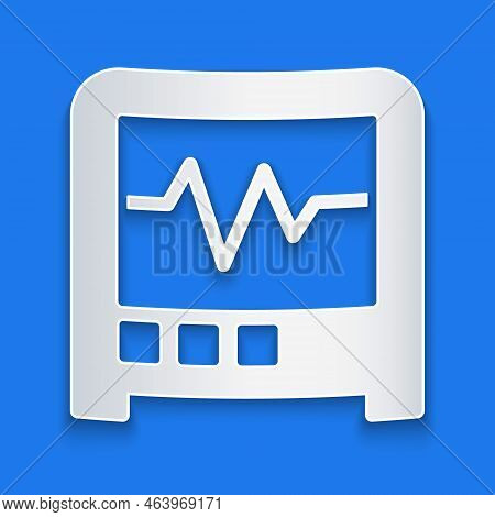 Paper Cut Seismograph Icon Isolated On Blue Background. Earthquake Analog Seismograph. Paper Art Sty