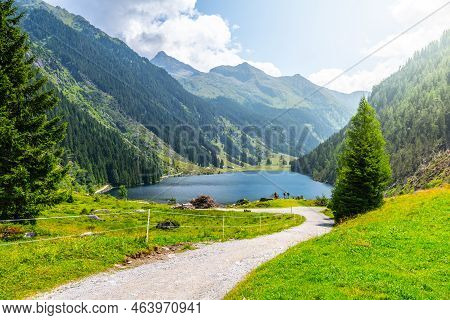 Idyllic Mountain Landscape At Riesach Lake, Schladminger Alps, Austria