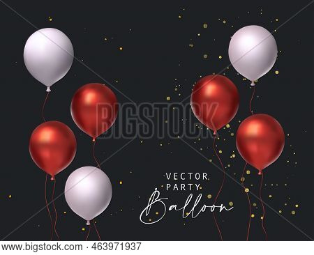Balloon Red White Party Set Isolated On Transparent Background. Vector Realistic 3d Celebration Birt