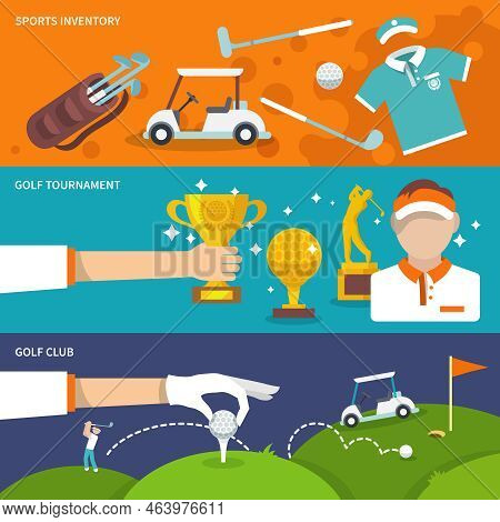Golf Club Banner Set With Sport Inventory Tournament Player Isolated Vector Illustration