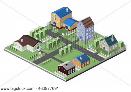 Residential House 3d Buildings Isometric Neighborhood Real Estate Concept Vector Illustration