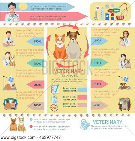 Veterinary Infographics Flat Set With Pet Health Care Design Elements Vector Illustration