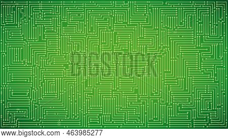 Microcircuits On A Green Background. Abstract Background With A Microcircuit.