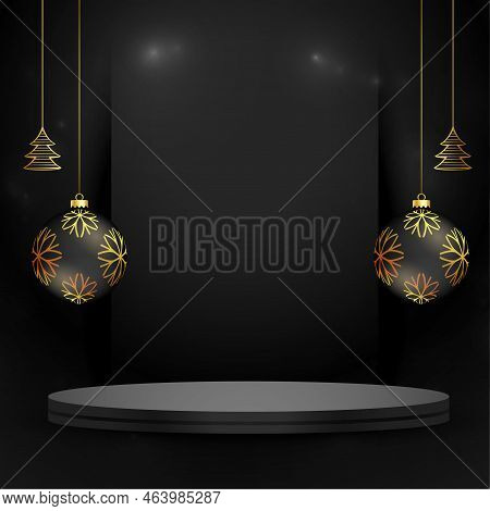 Merry Xmas Festive Concept With 3d Podium And Bauble Design