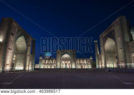 Samarkand, Uzbekistan - September 14, 2022: Registan Square N A Night
