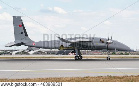 Konya, Turkiye - June 30, 2022: Baykar Technologies Bayraktar Akinci Ucav Tiha (pt-5) Taxiing In Kon