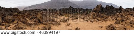 Classic Panorama Of The Volcanoes Of The Island Of Lanzarote During A Cloudy Day