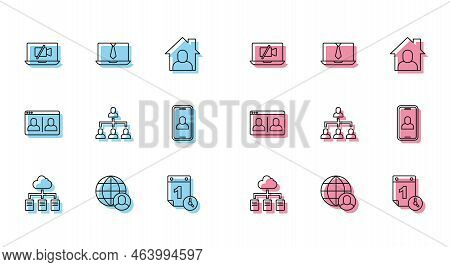 Set Line Online Working, Freelancer, Video Camera Off On Laptop, Time Management, Hierarchy Organogr