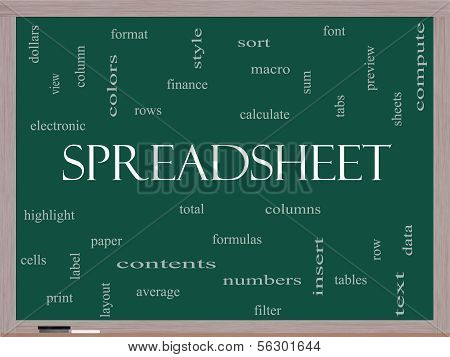 Spreadsheet Word Cloud Concept On A Blackboard