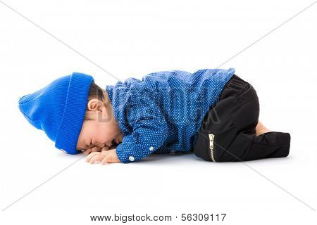 Asian baby boy lay down crying