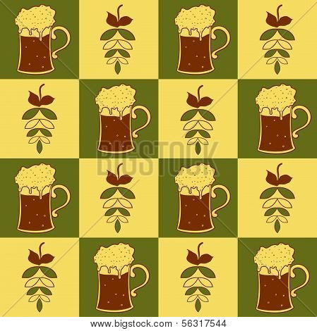 Beer mugs and hop seamless pattern
