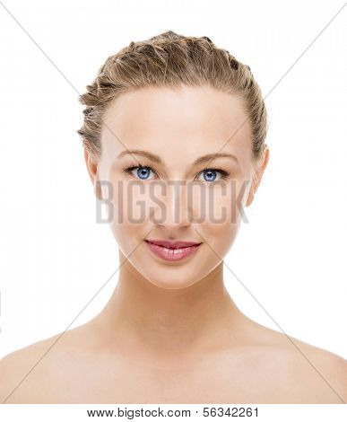 Porttrait of a beautiful woman with a an amazing face and blue eyes
