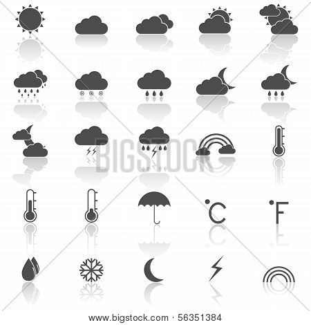 Weather Icons With Reflect On White Background