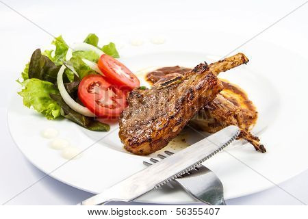 Grilled Lamb Chops  With Vegetables