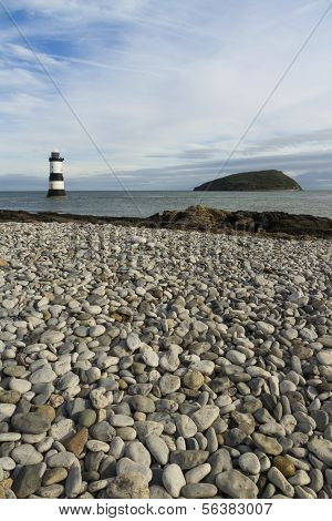 Penmon Beach, Anglesey, Wales. Lighthouse And Puffin Island.
