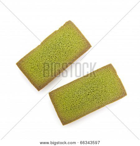 Japanese Maccha green tea financier cake on white