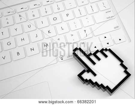 Stylized hand pointer on the keyboard
