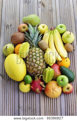 mix of many fresh tropical fruits - fruits and vegetables