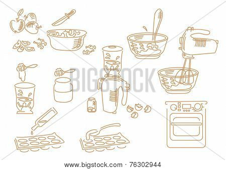 Set Icons Hand Drawn Kitchen