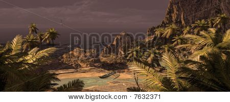 Isola tropicale e canoa Outrigger