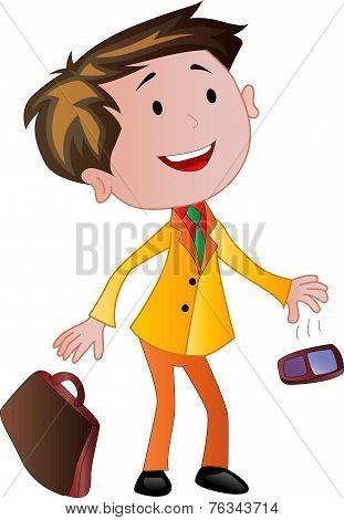 Businessman With Briefcase And Cellphone, Illustration